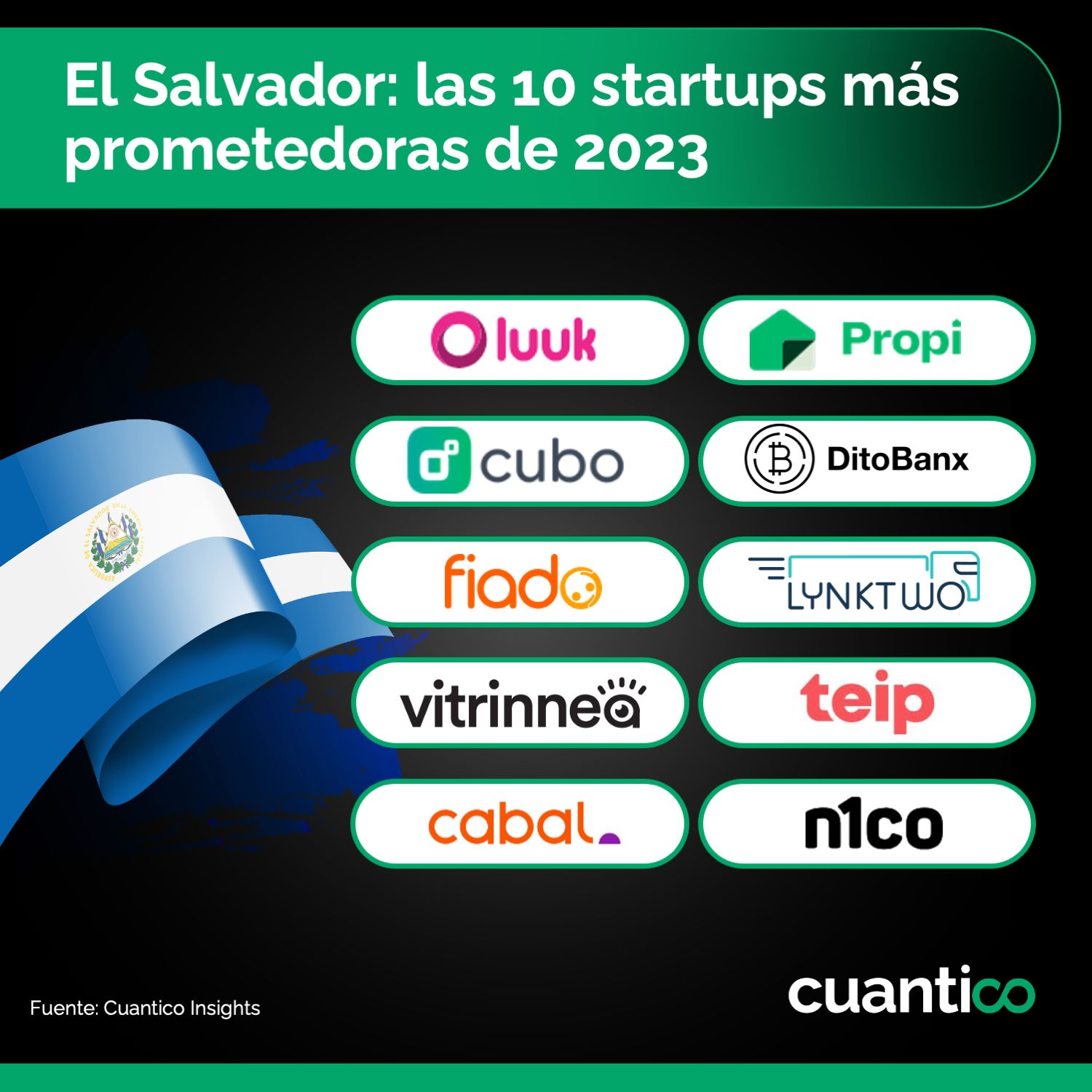 Startups El Salvador , Luuk, Cubo, Fiado, Virtinnea, N1co, Propi